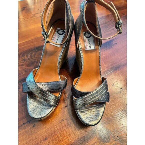 Lanvin Golden Metallic Leather Wedge Sandals Size 40 Lanvin - Picture 3 of 9